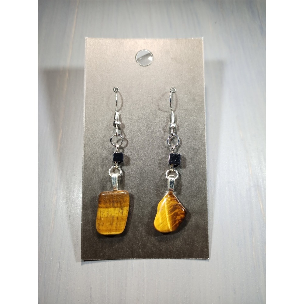Handmade Golden Tiger's Eye Drop Earrings Nickel-Free Asymmetrical Stone Dangle